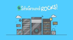Illustration of web servers with the text SiteGround Rocks above.