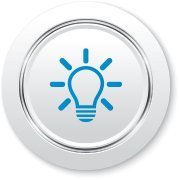A silver button with a blue light bulb icon on the button.