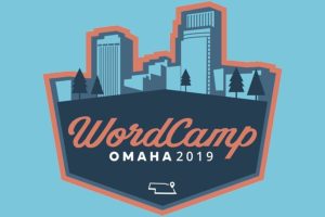 WordCamp Omaha badge with skyline of Omaha.