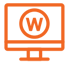Icon of a screen with a WordPress logo.